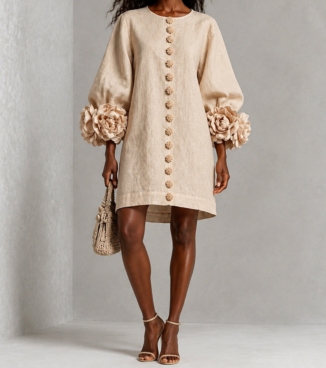 Natural Beige Aurelia dress on a Black model