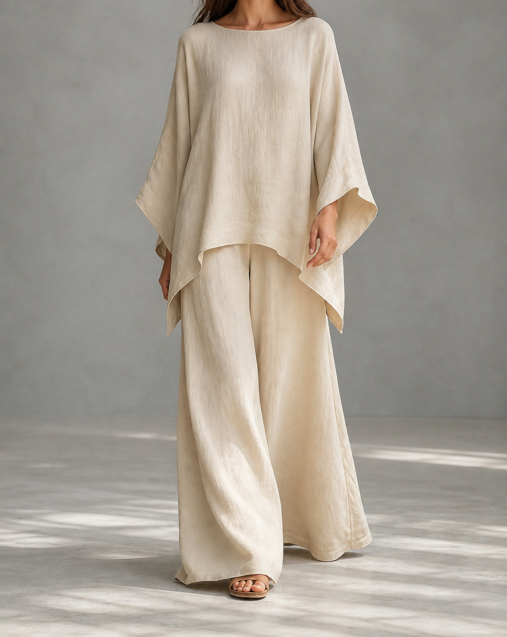 Natural Beige Serena two-piece set on a model