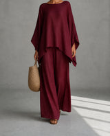 Burgundy Serena two-piece set on a model