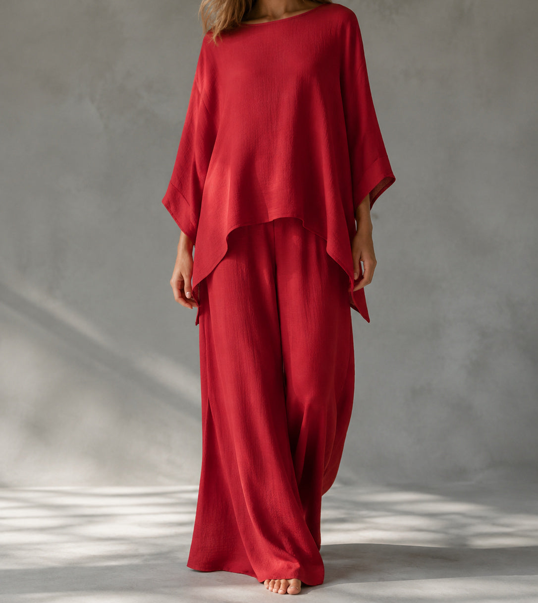 Red Serena two-piece set on a model