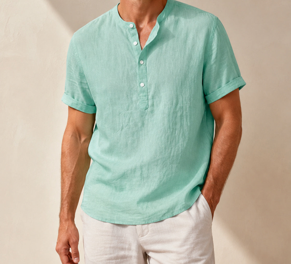Mint Hayes short-sleeve Henley on a male model