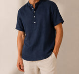 Navy Hayes short-sleeve Henley on a male model