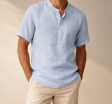 Light Blue Hayes short-sleeve Henley on a male model