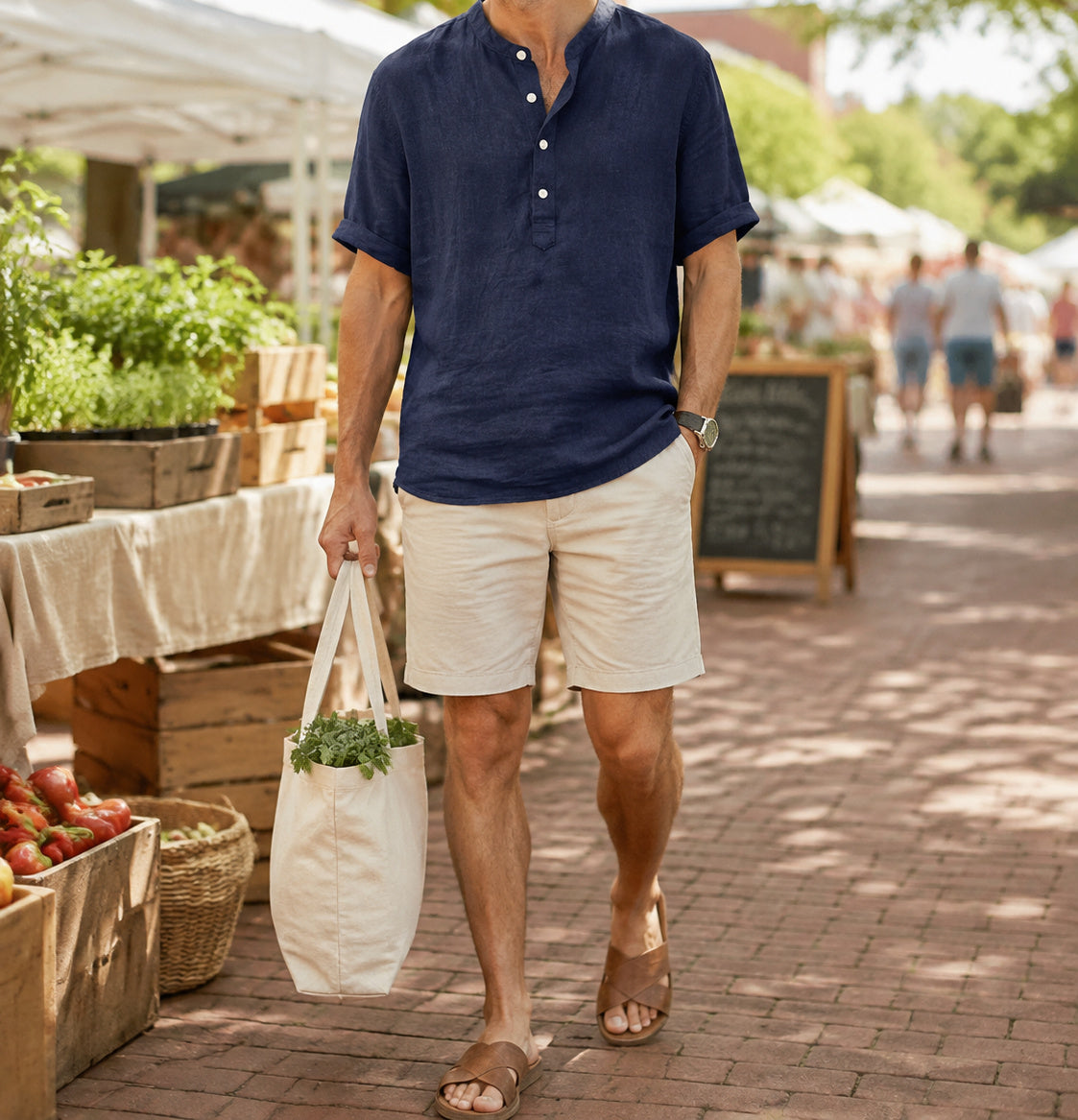 Hayes Henley at a sunny farmers market