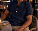 Navy Hayes Henley at a rooftop dinner