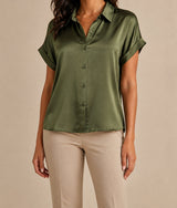 Army Green satin blouse