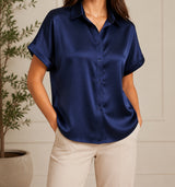 Navy satin blouse