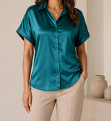 Peacock Blue satin blouse