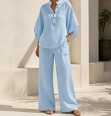 Women's light blue relaxed two-piece set