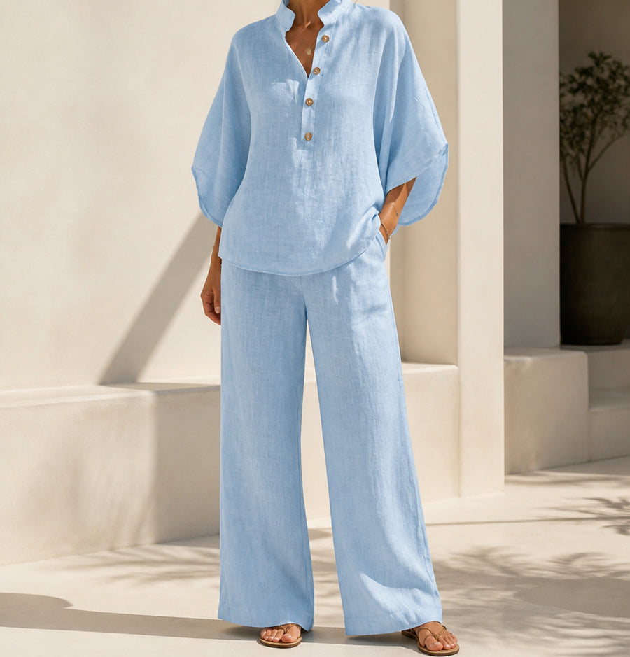 Women's light blue relaxed two-piece set