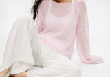 Pink women's airy sheer-knit boat-neck sweater