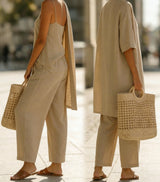 Minimalist Linen-cotton Three-piece Set - Comfortable For Everyday Wear