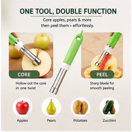 2-in-1 Stainless Steel Apple Peeler & Corer Tool - Effortless Fruit Prep