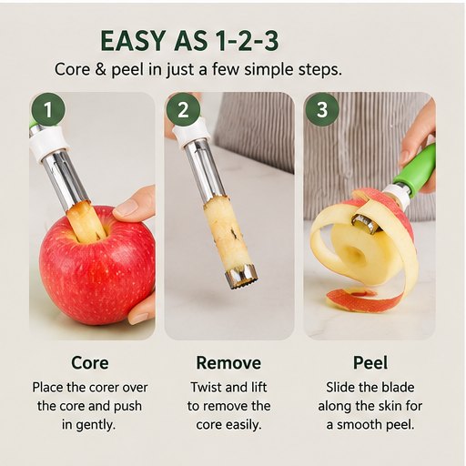 2-in-1 Stainless Steel Apple Peeler & Corer Tool - Effortless Fruit Prep