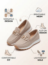 Sand beige mesh loafer feature overview