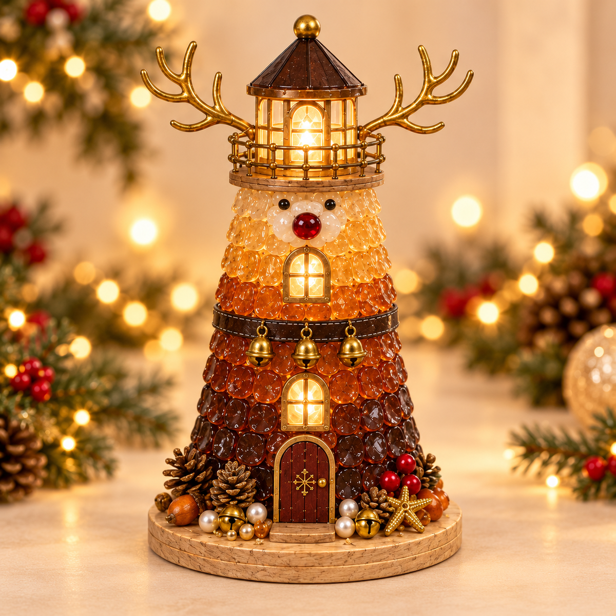 Merry Reindeer lighted Christmas lighthouse - Aven Marque