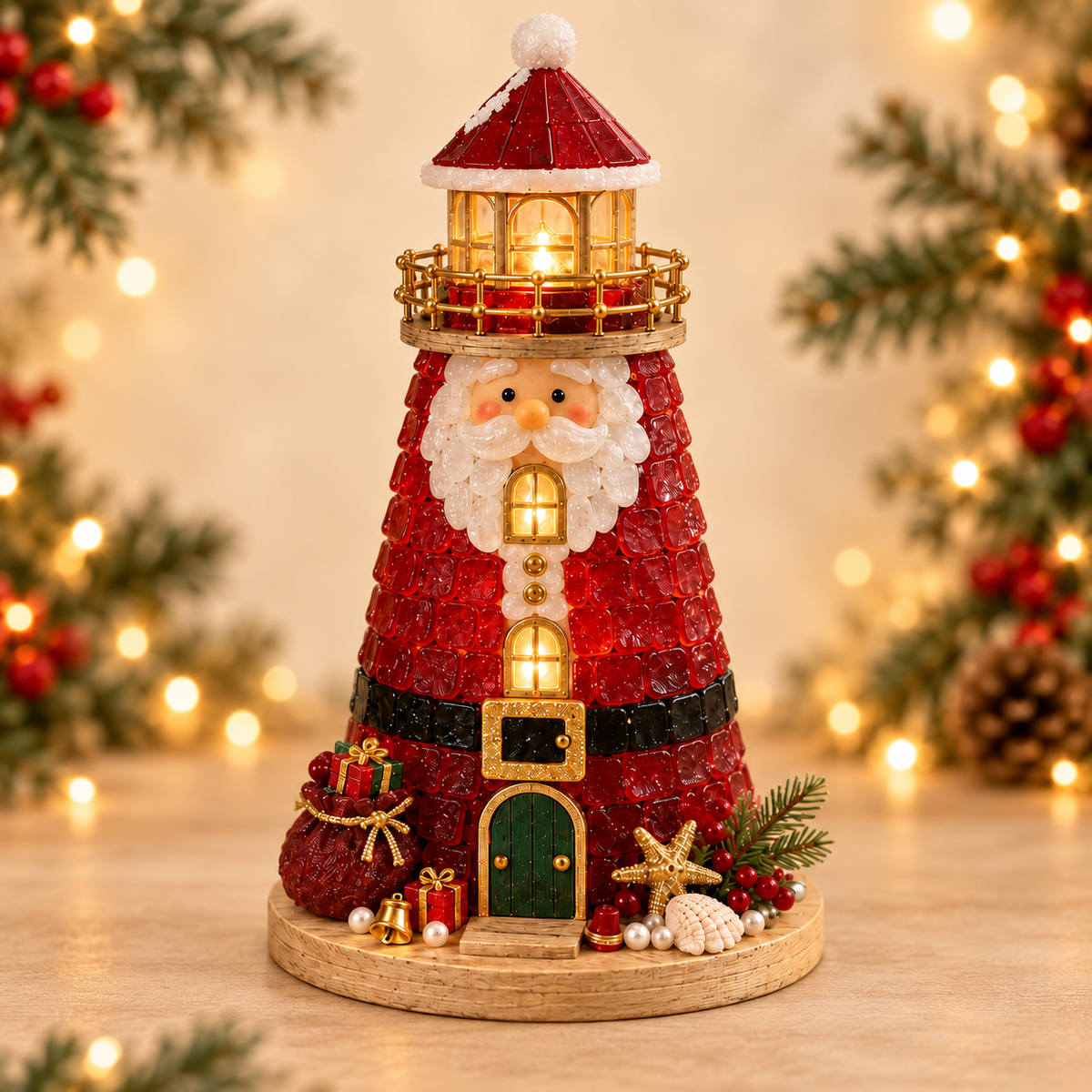 Santa Shine lighted Christmas lighthouse - Aven Marque