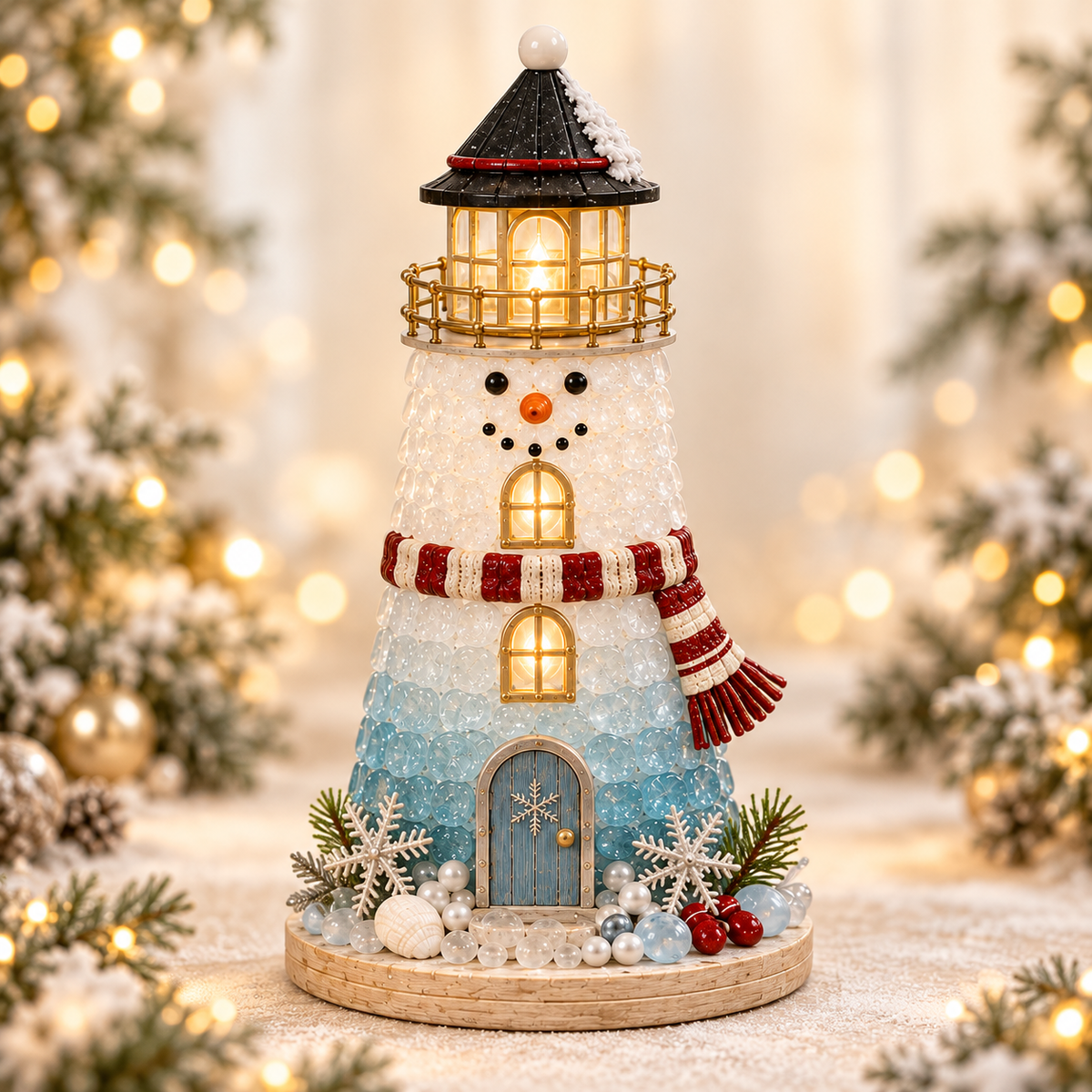 Snowman lighted Christmas lighthouse - Aven Marque