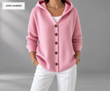 Women's Relaxed Hooded Button-Front Cardigan — Pink color, five-button front