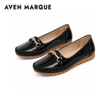 Black women's patent-look metal-accent moc-toe loafers