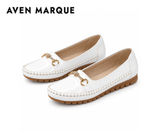 White women's patent-look metal-accent moc-toe loafers