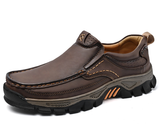 Men's dark brown slip-on rugged-sole leather shoes, style 3259