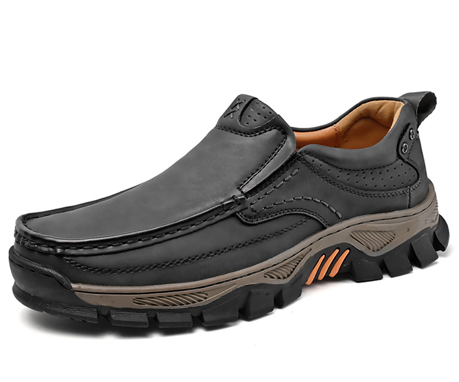 Men's gray slip-on rugged-sole leather shoes, style 3259