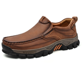 Men's light brown slip-on rugged-sole leather shoes, style 3259