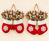2-piece lighted mitten and stocking Christmas wreath set