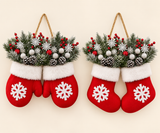 2-piece mitten and stocking Christmas wreath set without lights