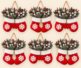 6-piece family pack mitten and stocking Christmas wreath set without lights