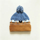Winter Blue sheep-pattern Fair Isle pom-pom beanie