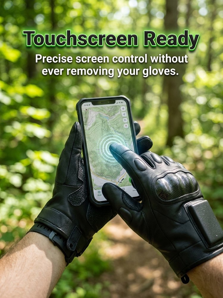 Full-finger outdoor gloves used with a touchscreen phone