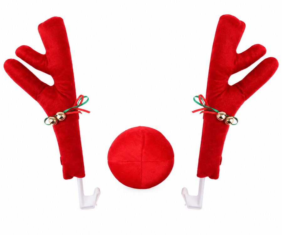 Red 3-Piece Set reindeer car antler and nose kit
