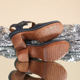 Textured outsole detail of the perforated block heel sandals
