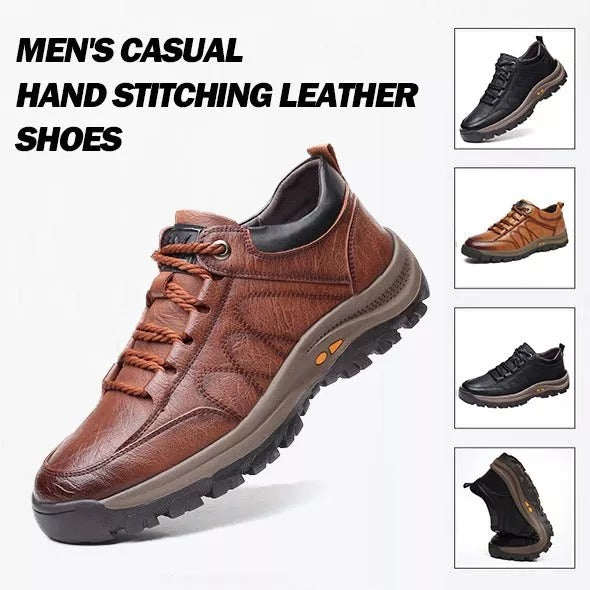 Men's Stitched Leather Arch-Support Walking Shoes