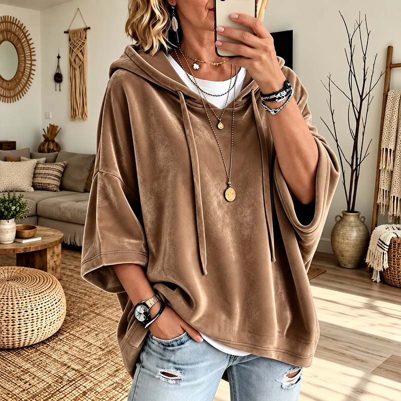 Veloura Oversized 3/4-Sleeve Velour Hoodie