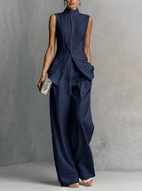 Stylish Slim-fit Sleeveless Linen And Cotton Two-piece Set