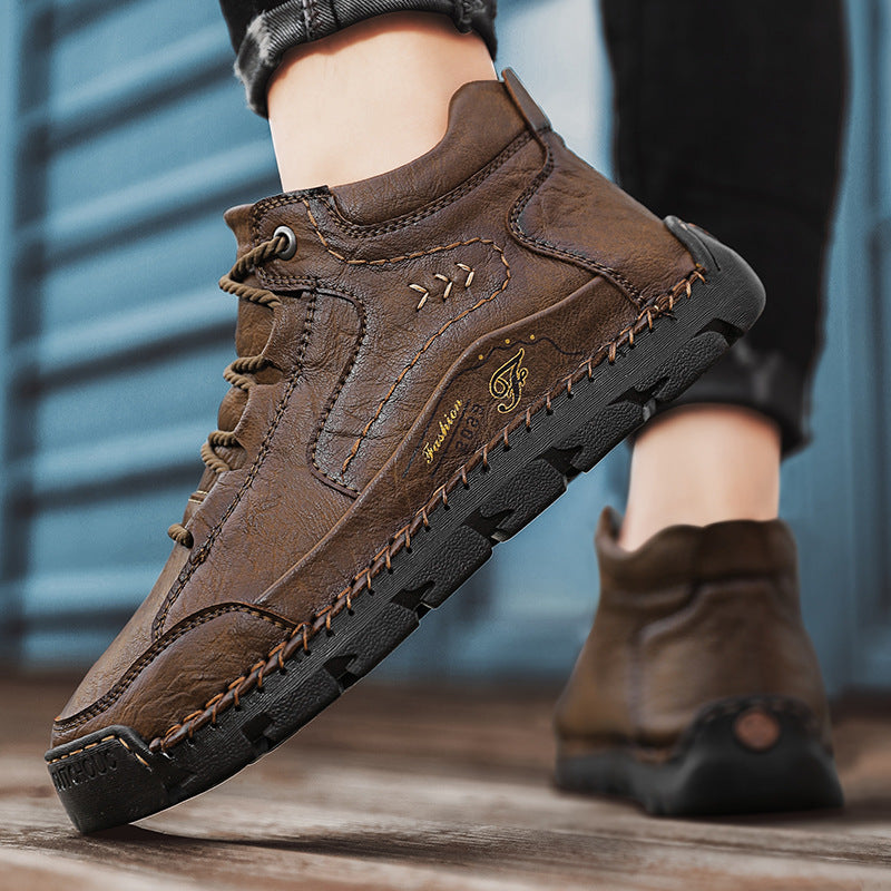 Men's Leather Lace-Up Mid-Top Walking Boots