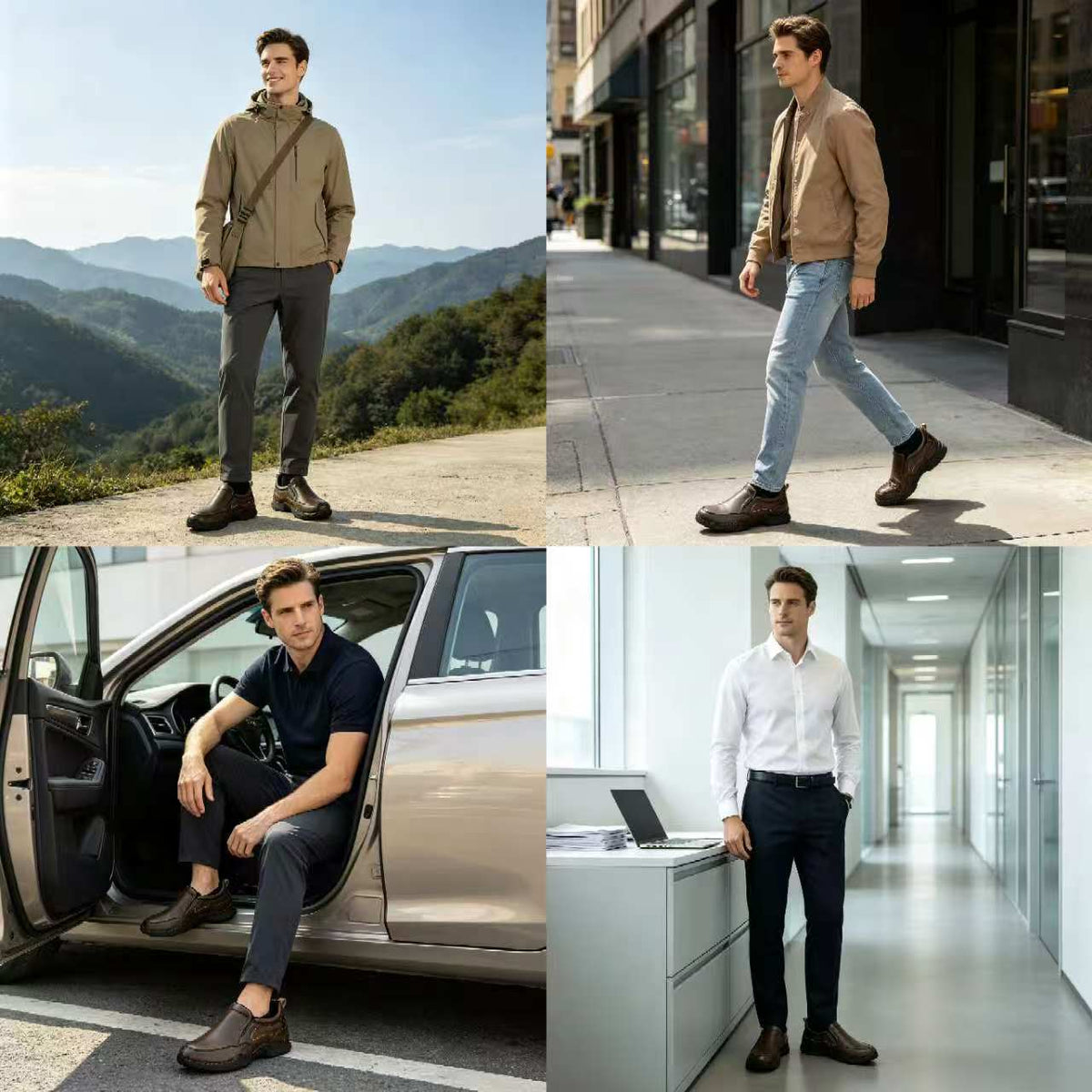 Men's Full-Grain Leather Slip-On Outdoor Casual Shoes