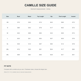 Camille US size guide in inches