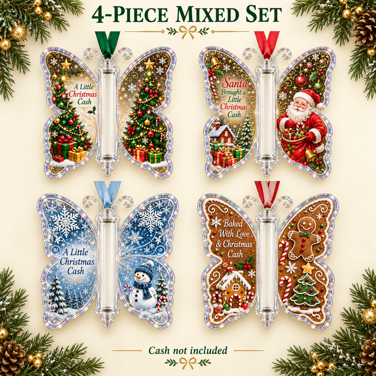 🦋 Christmas Butterfly Cash Gift Ornament