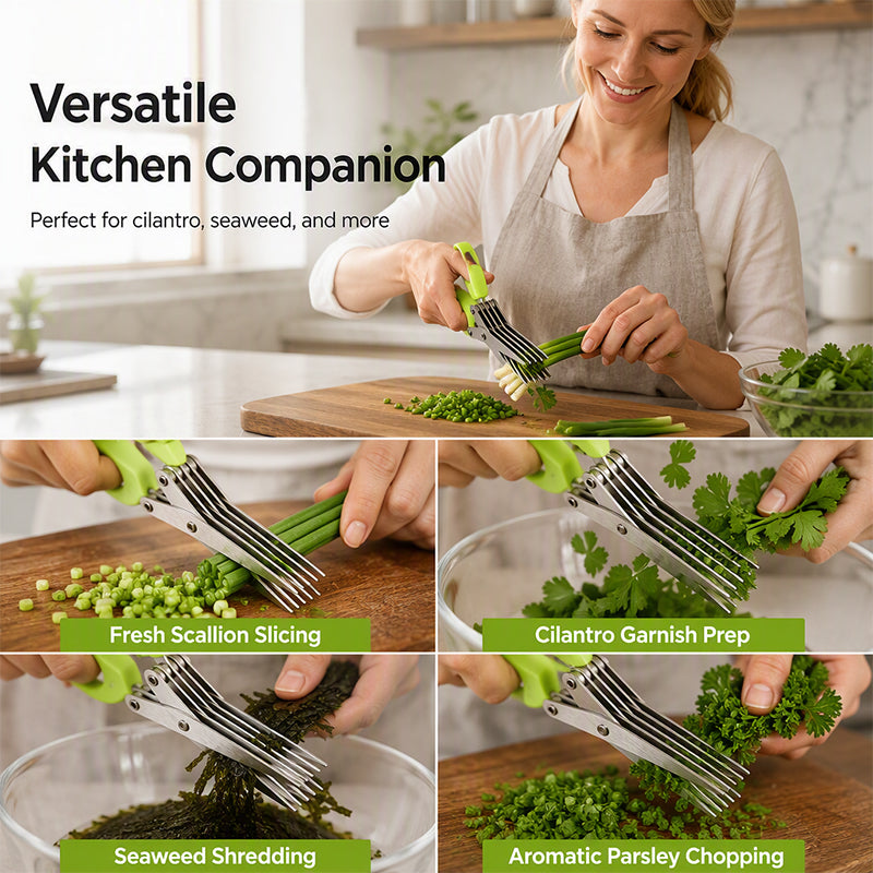 🌿 5-Blade Stainless Steel Herb Scissors - Quick Kitchen Prep
