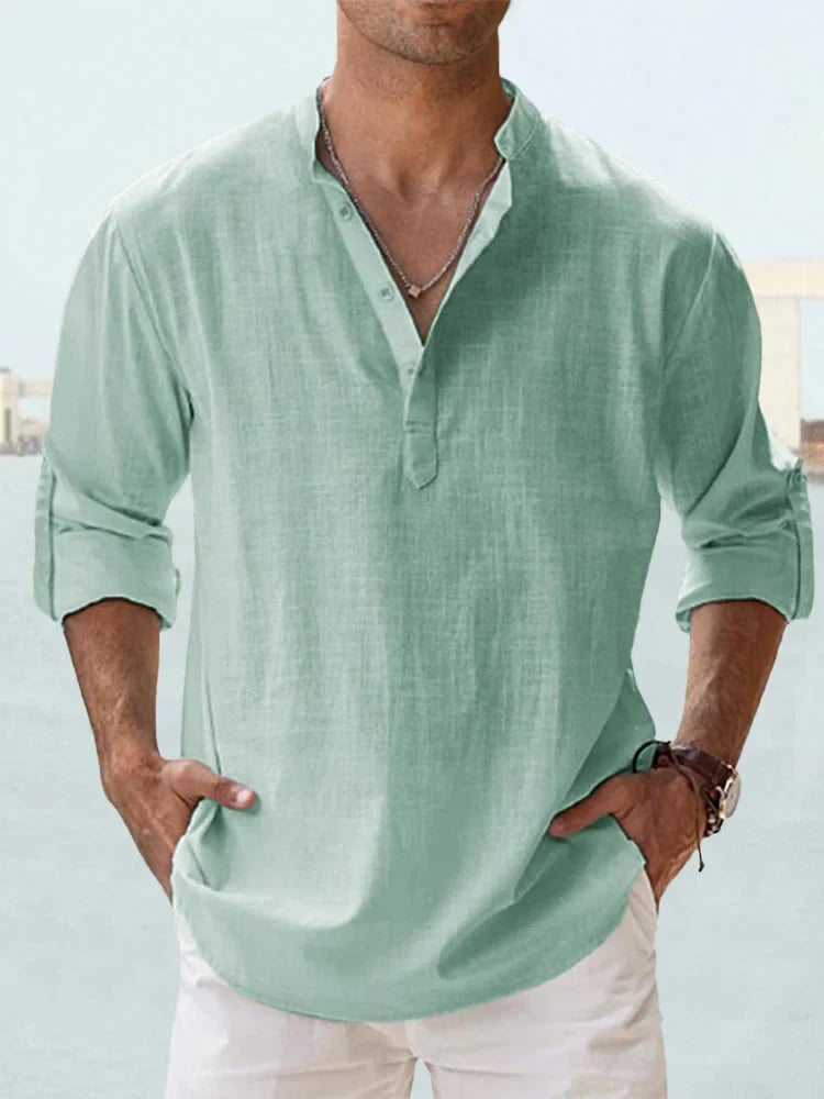 🔥 Chemise décontractée pour homme en coton et lin à manches longues