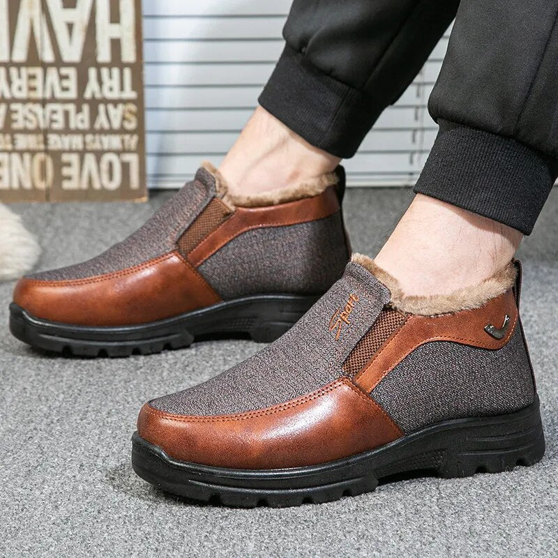 Men's Winter Fleece Waterproof Warm Non-Slip Orthopedic Shoes Snow Ankle Boots (Medical Certification)