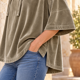 Veloura high-low hem and side slit detail