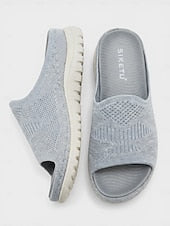Women's Gray Comfort Knit Arch Support Slide Sandals – Breathable Lightweight Sport Slides with Cushioned Sole, Casual Summer Shoes for Indoor, Outdoor, Travel, Beach & Walking