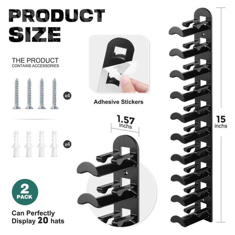 🧢Hat Rack for Wall – Baseball Cap Organizer Holds Up to 20 Hats