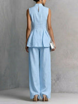 Stylish Slim-fit Sleeveless Linen And Cotton Two-piece Set