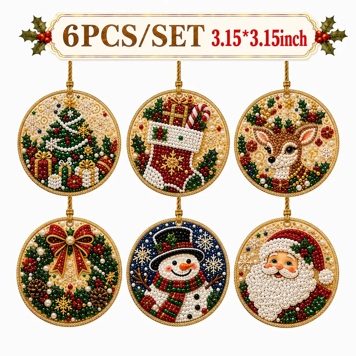 🎁🎄DIY Diamond Painting Christmas Ornaments Kit - Holiday Home Decor (6/12 Pcs)